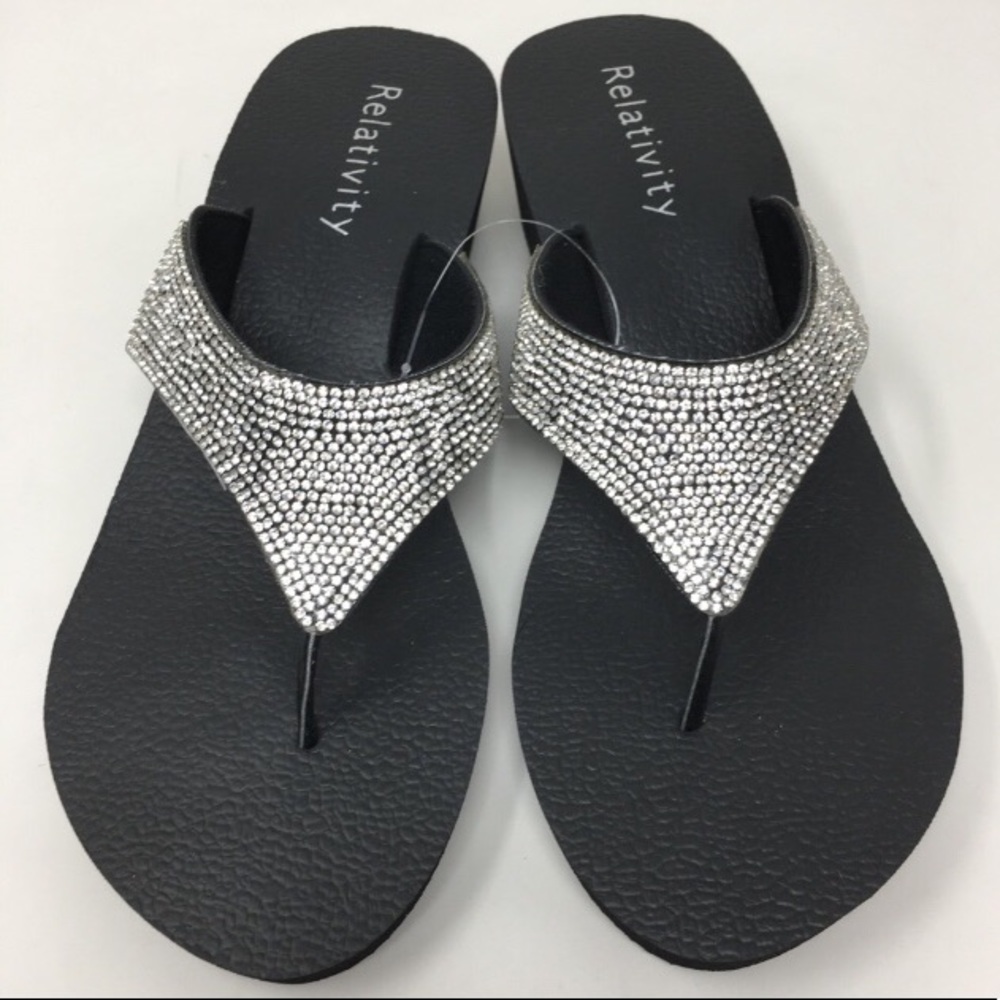 Silver Rhinestone Wedge Sandals - Picture 2 of 8